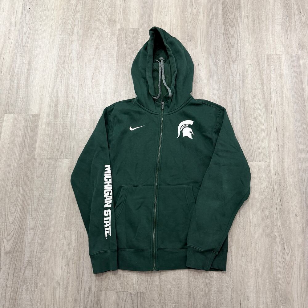 Nike Michigan State Spartans Full Zip Hoodie Men's Small Green MSU Sweatshirt